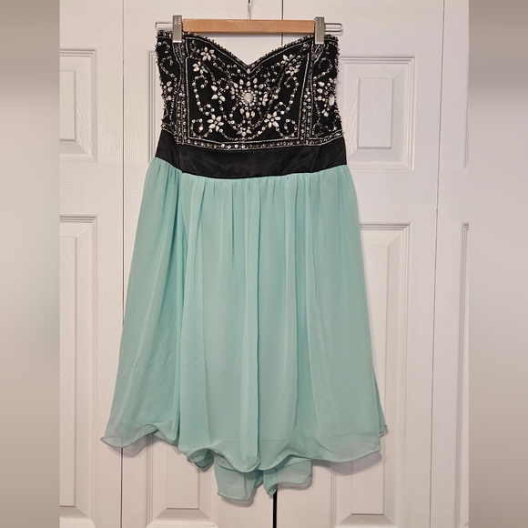 Deb RhinestoneTeal Strapless Dress - Picture 1 of 5